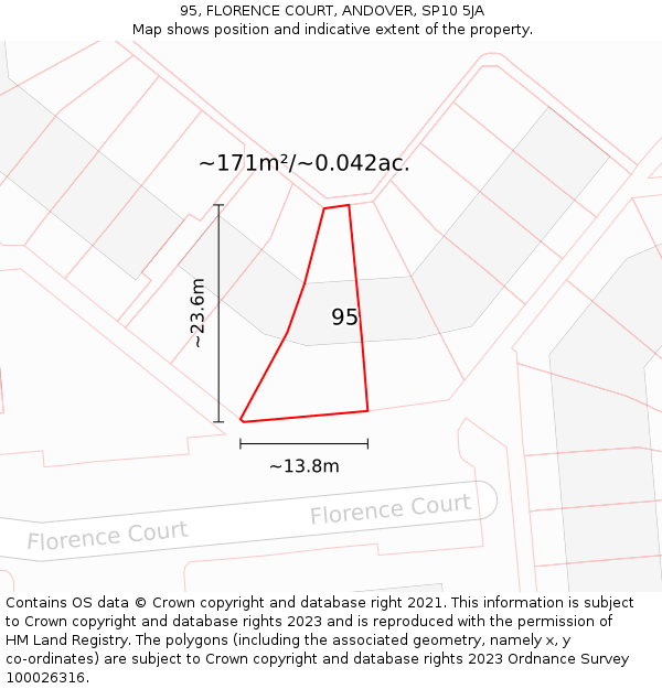 95, FLORENCE COURT, ANDOVER, SP10 5JA: Plot and title map