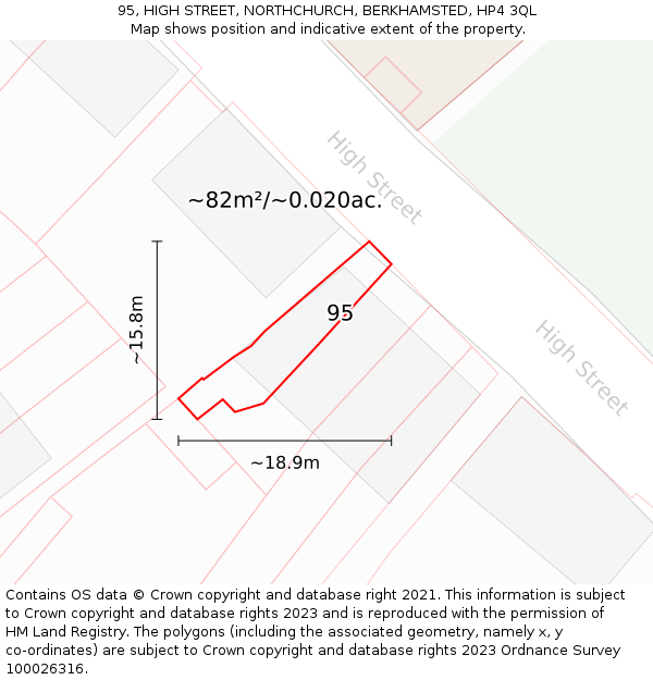 95, HIGH STREET, NORTHCHURCH, BERKHAMSTED, HP4 3QL: Plot and title map