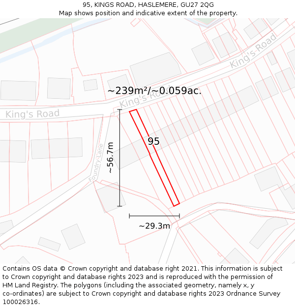 95, KINGS ROAD, HASLEMERE, GU27 2QG: Plot and title map