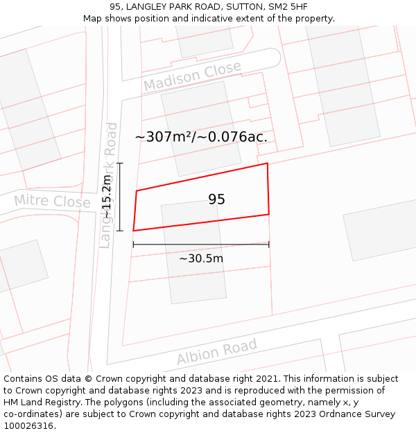 95, LANGLEY PARK ROAD, SUTTON, SM2 5HF: Plot and title map
