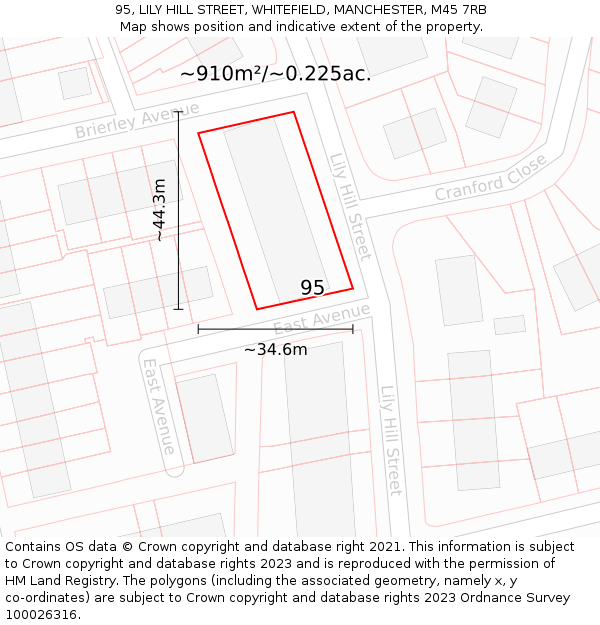 95, LILY HILL STREET, WHITEFIELD, MANCHESTER, M45 7RB: Plot and title map