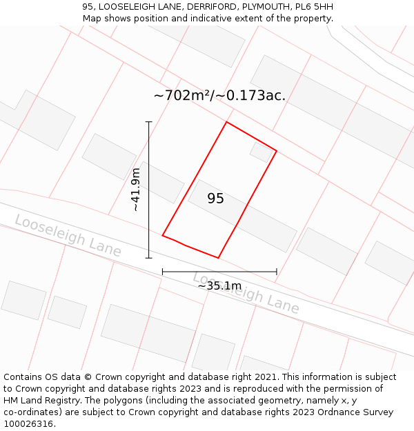95, LOOSELEIGH LANE, DERRIFORD, PLYMOUTH, PL6 5HH: Plot and title map