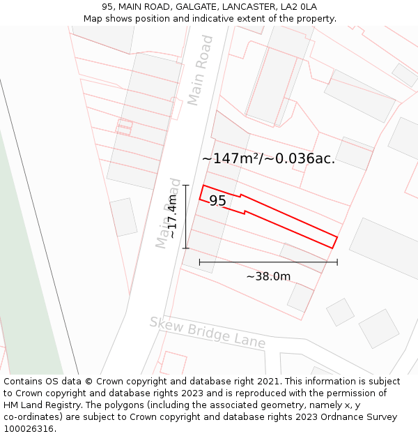 95, MAIN ROAD, GALGATE, LANCASTER, LA2 0LA: Plot and title map