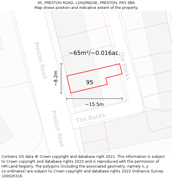 95, PRESTON ROAD, LONGRIDGE, PRESTON, PR3 3BA: Plot and title map