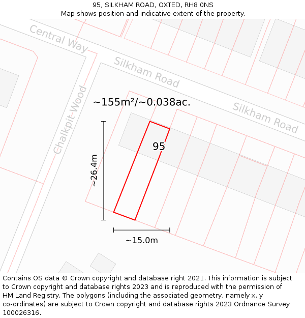 95, SILKHAM ROAD, OXTED, RH8 0NS: Plot and title map