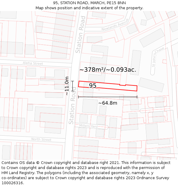 95, STATION ROAD, MARCH, PE15 8NN: Plot and title map