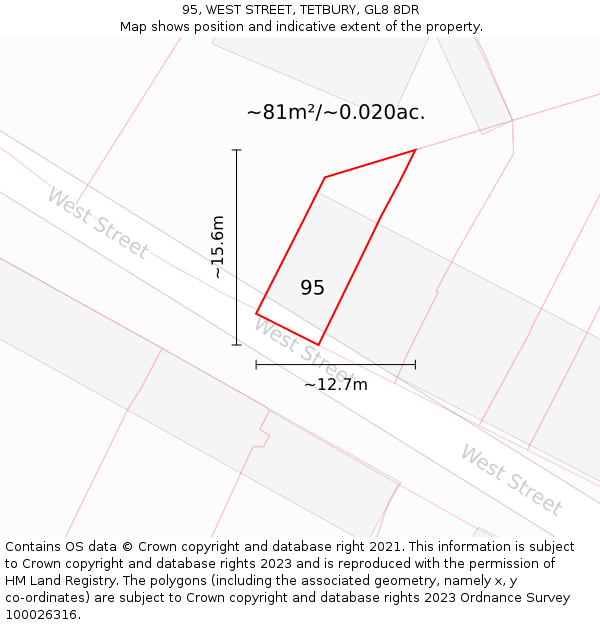 95, WEST STREET, TETBURY, GL8 8DR: Plot and title map