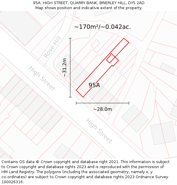 95A, HIGH STREET, QUARRY BANK, BRIERLEY HILL, DY5 2AD: Plot and title map