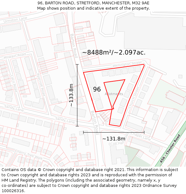96, BARTON ROAD, STRETFORD, MANCHESTER, M32 9AE: Plot and title map
