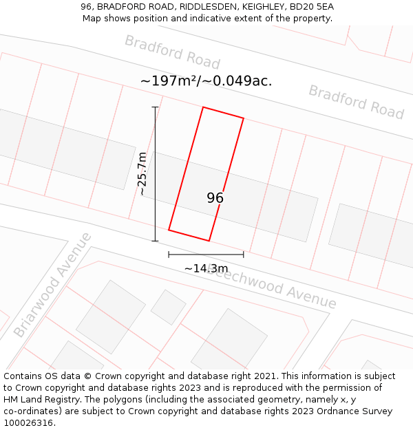 96, BRADFORD ROAD, RIDDLESDEN, KEIGHLEY, BD20 5EA: Plot and title map