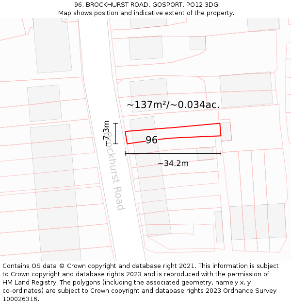 96, BROCKHURST ROAD, GOSPORT, PO12 3DG: Plot and title map