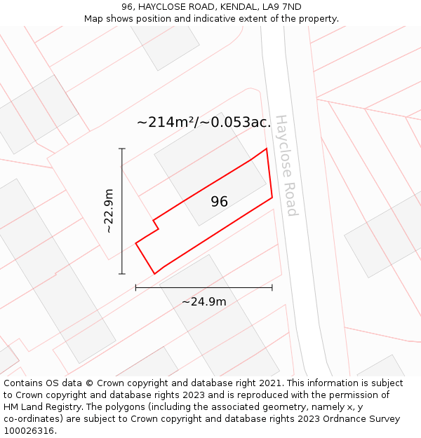 96, HAYCLOSE ROAD, KENDAL, LA9 7ND: Plot and title map