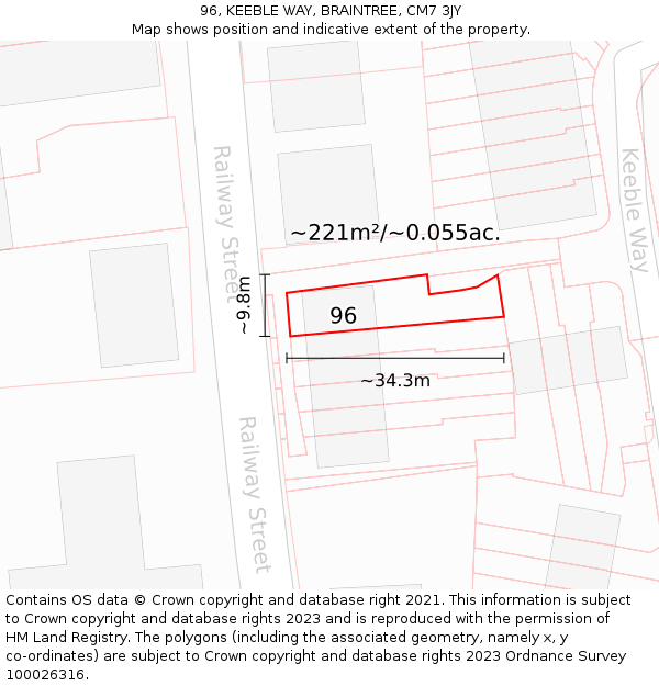 96, KEEBLE WAY, BRAINTREE, CM7 3JY: Plot and title map