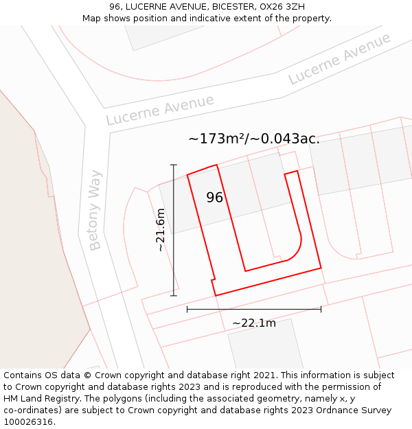 96, LUCERNE AVENUE, BICESTER, OX26 3ZH: Plot and title map