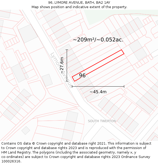 96, LYMORE AVENUE, BATH, BA2 1AY: Plot and title map