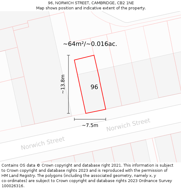 96, NORWICH STREET, CAMBRIDGE, CB2 1NE: Plot and title map