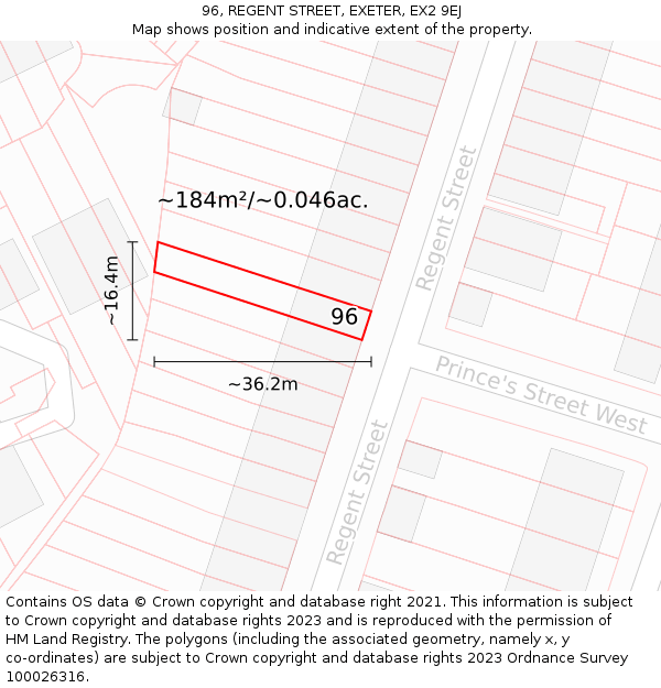 96, REGENT STREET, EXETER, EX2 9EJ: Plot and title map