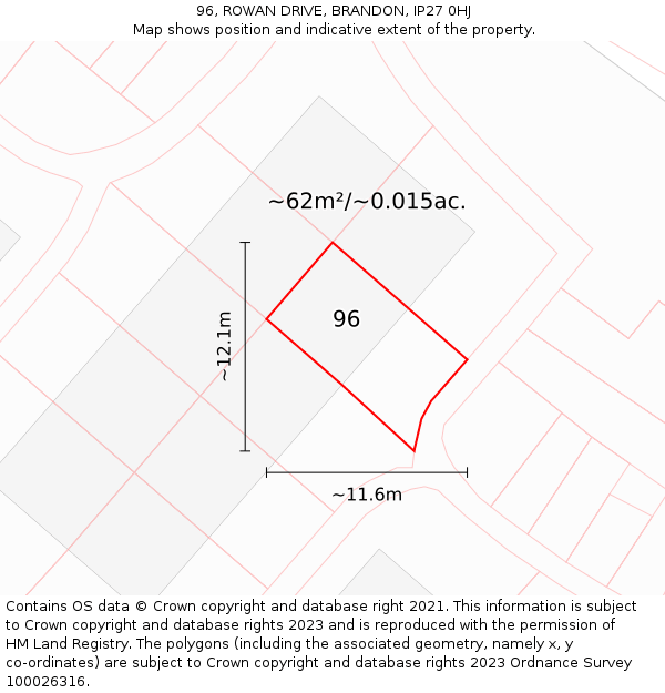 96, ROWAN DRIVE, BRANDON, IP27 0HJ: Plot and title map