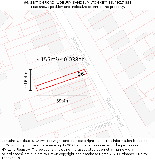 96, STATION ROAD, WOBURN SANDS, MILTON KEYNES, MK17 8SB: Plot and title map
