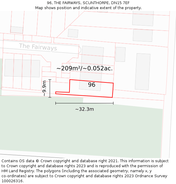 96, THE FAIRWAYS, SCUNTHORPE, DN15 7EF: Plot and title map