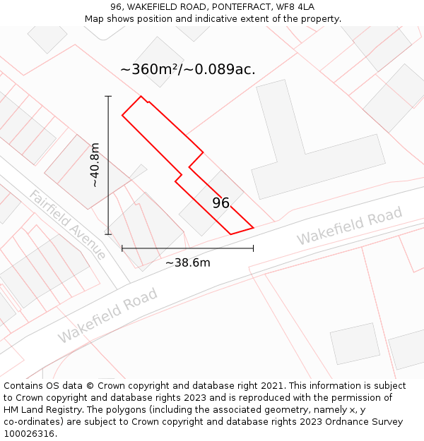 96, WAKEFIELD ROAD, PONTEFRACT, WF8 4LA: Plot and title map