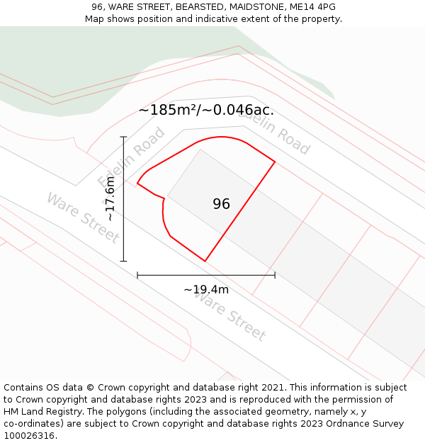 96, WARE STREET, BEARSTED, MAIDSTONE, ME14 4PG: Plot and title map