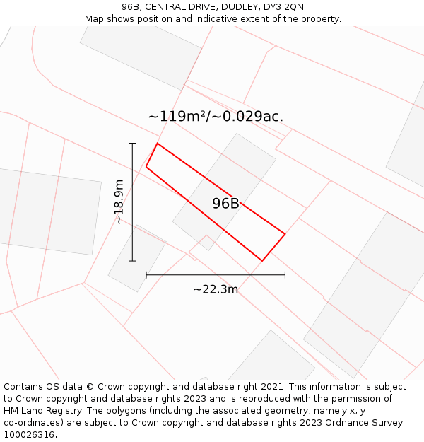 96B, CENTRAL DRIVE, DUDLEY, DY3 2QN: Plot and title map