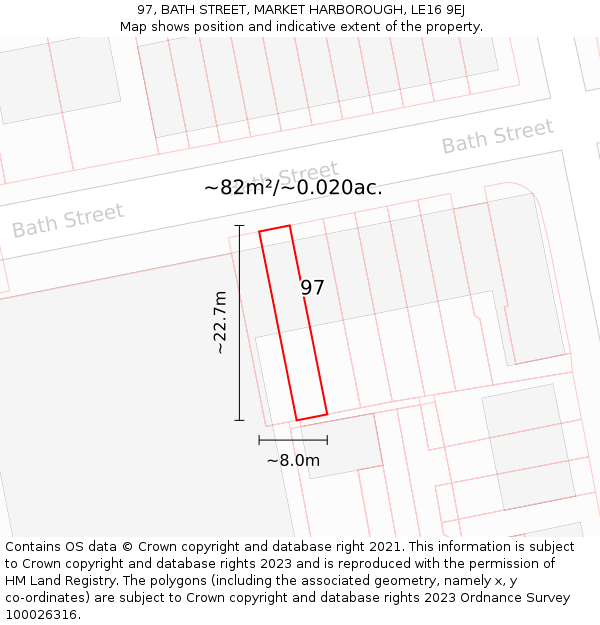 97, BATH STREET, MARKET HARBOROUGH, LE16 9EJ: Plot and title map