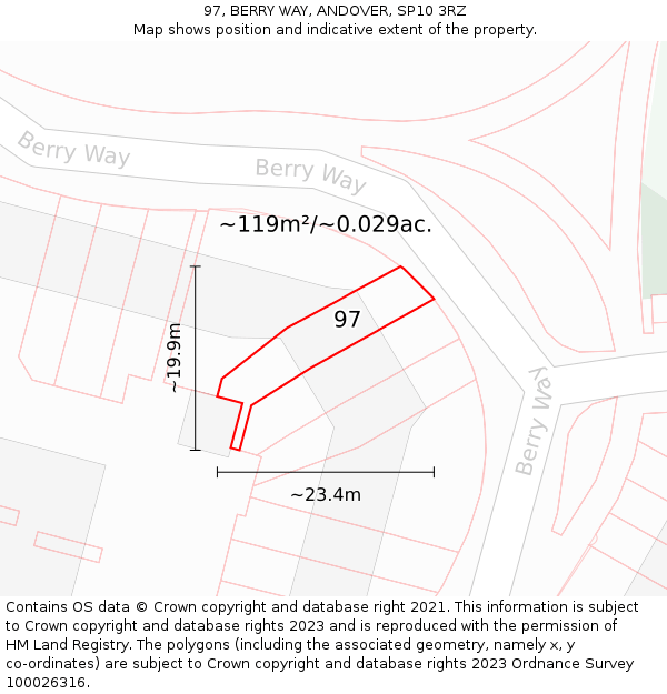 97, BERRY WAY, ANDOVER, SP10 3RZ: Plot and title map