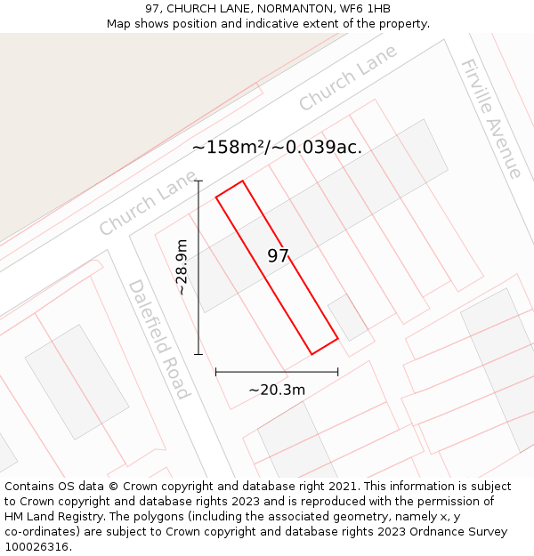 97, CHURCH LANE, NORMANTON, WF6 1HB: Plot and title map