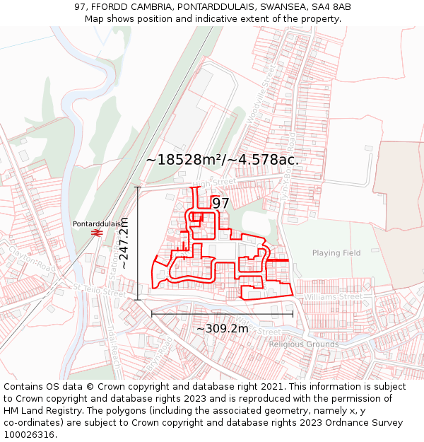 97, FFORDD CAMBRIA, PONTARDDULAIS, SWANSEA, SA4 8AB: Plot and title map