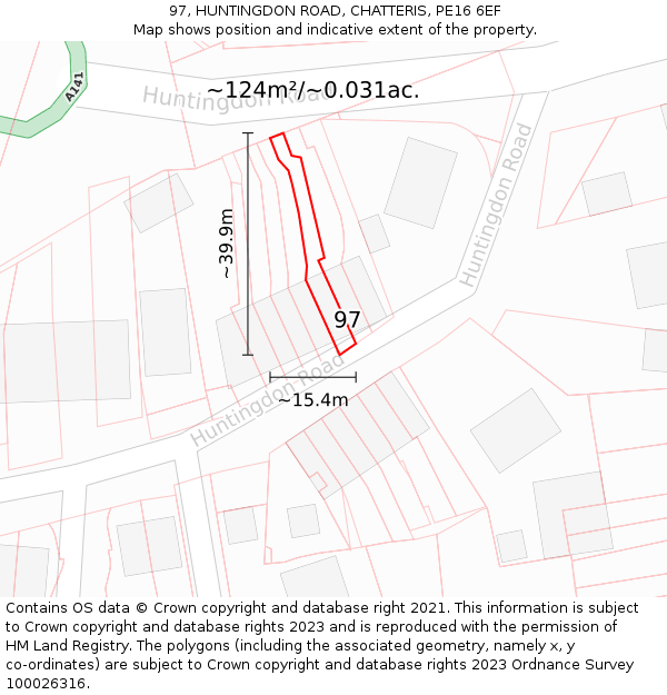 97, HUNTINGDON ROAD, CHATTERIS, PE16 6EF: Plot and title map
