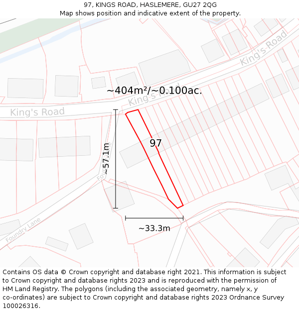 97, KINGS ROAD, HASLEMERE, GU27 2QG: Plot and title map