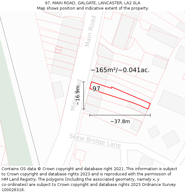 97, MAIN ROAD, GALGATE, LANCASTER, LA2 0LA: Plot and title map