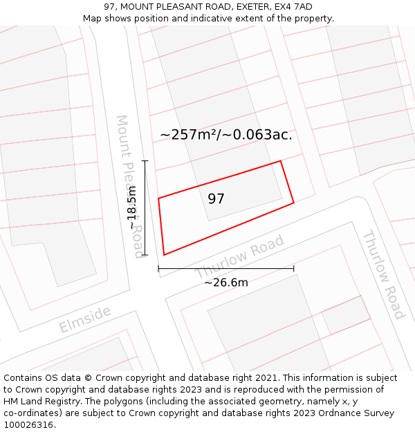 97, MOUNT PLEASANT ROAD, EXETER, EX4 7AD: Plot and title map