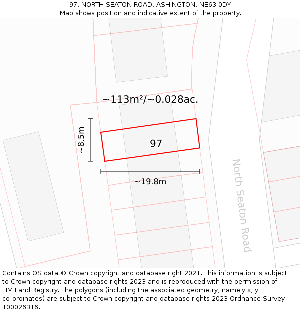 97, NORTH SEATON ROAD, ASHINGTON, NE63 0DY: Plot and title map
