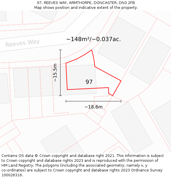 97, REEVES WAY, ARMTHORPE, DONCASTER, DN3 2FB: Plot and title map