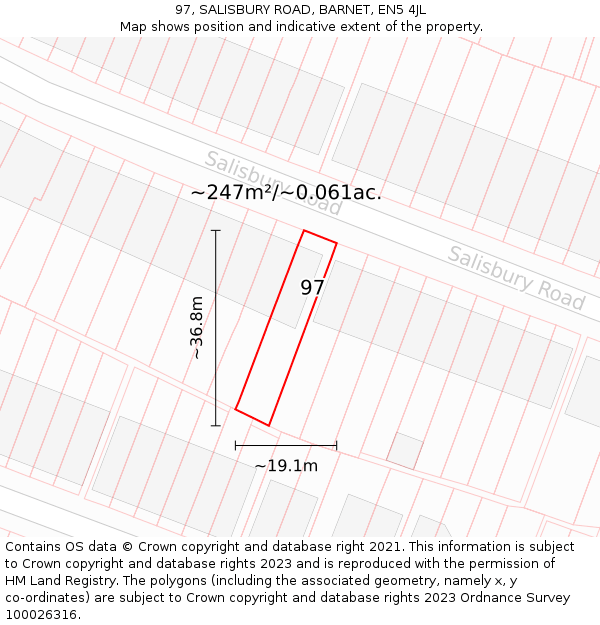 97, SALISBURY ROAD, BARNET, EN5 4JL: Plot and title map