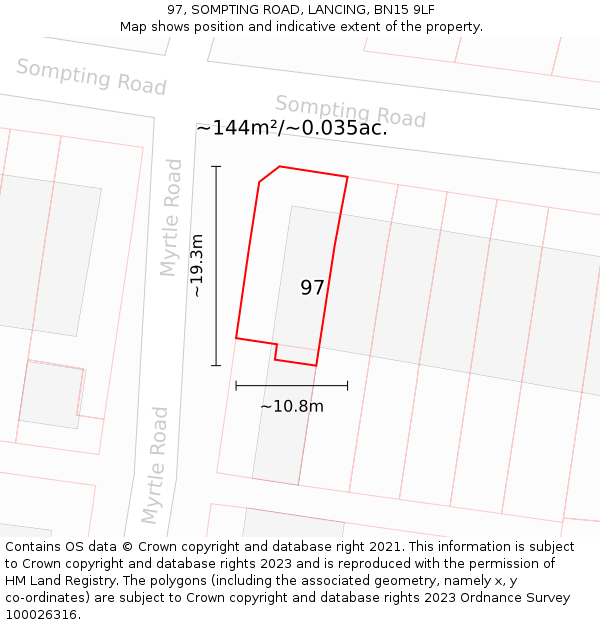 97, SOMPTING ROAD, LANCING, BN15 9LF: Plot and title map