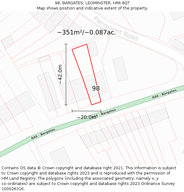 98, BARGATES, LEOMINSTER, HR6 8QT: Plot and title map