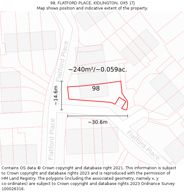 98, FLATFORD PLACE, KIDLINGTON, OX5 1TJ: Plot and title map