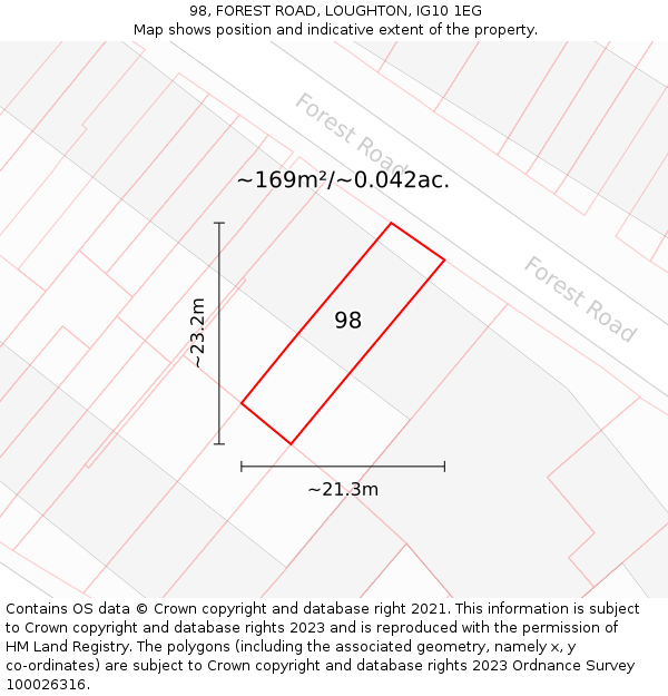 98, FOREST ROAD, LOUGHTON, IG10 1EG: Plot and title map