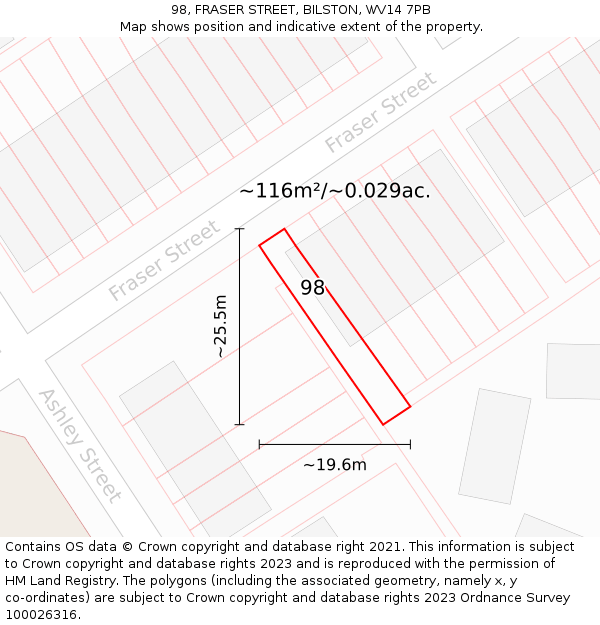 98, FRASER STREET, BILSTON, WV14 7PB: Plot and title map