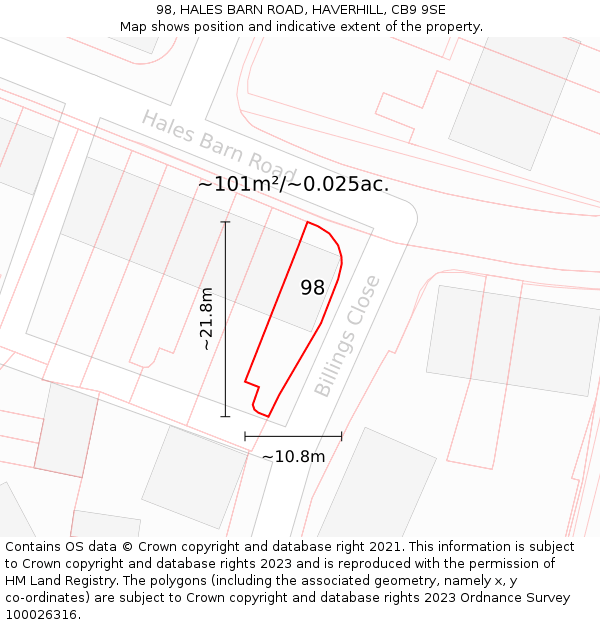 98, HALES BARN ROAD, HAVERHILL, CB9 9SE: Plot and title map