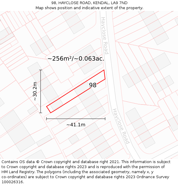 98, HAYCLOSE ROAD, KENDAL, LA9 7ND: Plot and title map