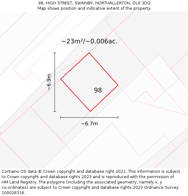 98, HIGH STREET, SWAINBY, NORTHALLERTON, DL6 3DG: Plot and title map