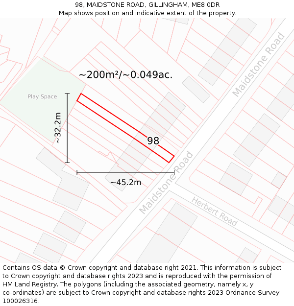 98, MAIDSTONE ROAD, GILLINGHAM, ME8 0DR: Plot and title map