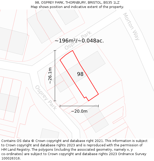 98, OSPREY PARK, THORNBURY, BRISTOL, BS35 1LZ: Plot and title map