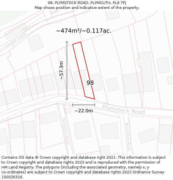 98, PLYMSTOCK ROAD, PLYMOUTH, PL9 7PJ: Plot and title map