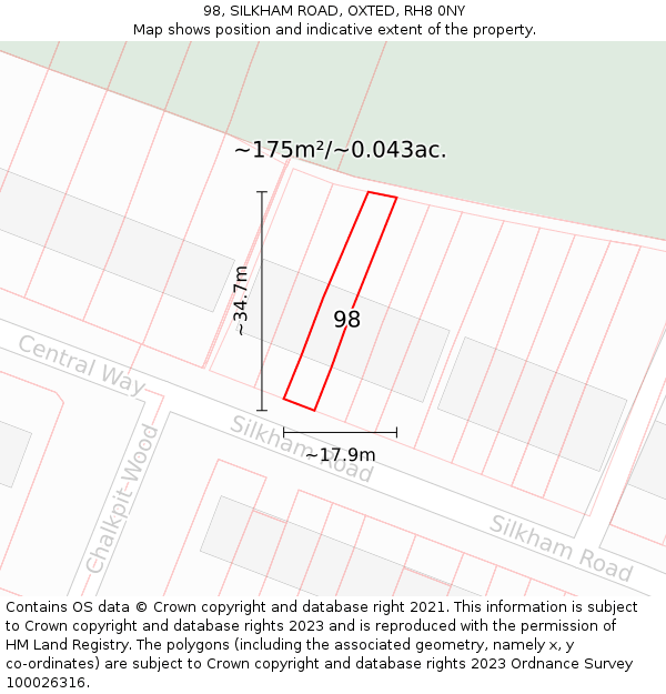 98, SILKHAM ROAD, OXTED, RH8 0NY: Plot and title map
